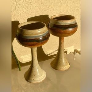 Vintage Studio Pottery Ceramic Wine Goblets